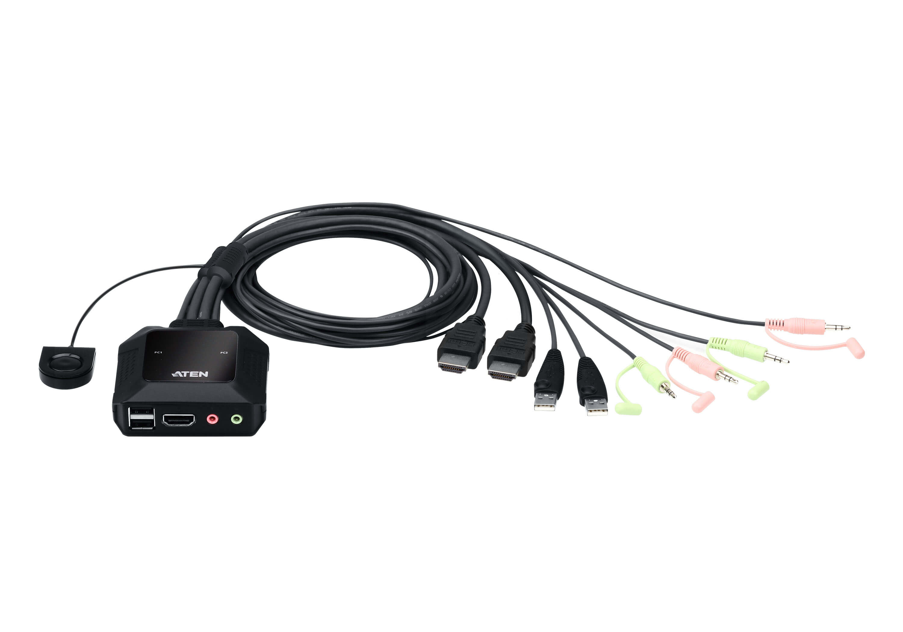 Aten 2 Port USB 4K @60Hz HDMI Cable KVM Switch with Remote Port Selector Aten 2 Port USB 4K @60Hz HDMI Cable KVM Switch with Remote Port Selector